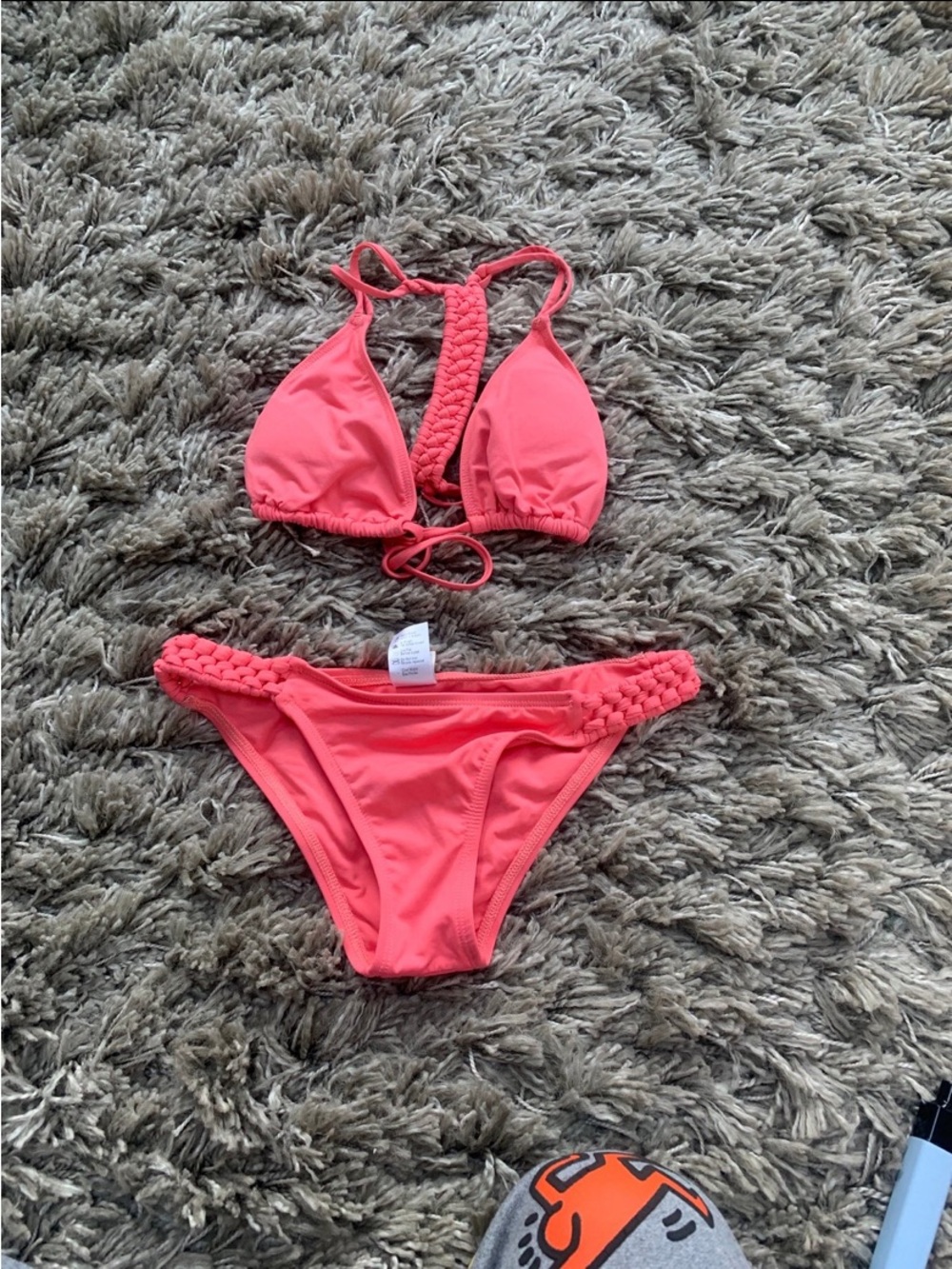 l*space Coral Pink Braided Triangle Bikini
